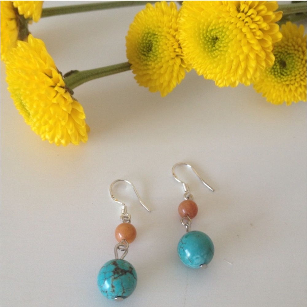 Turquoise + Yellow Jade Drop Earrings